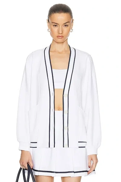 Varley Decker Off-court Striped Cotton-jersey Cardigan In White