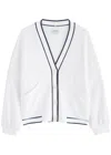 Varley Womens White Decker Contrast-piping Stretch-jersey Cardigan In White