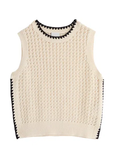 Varley Delaney Open-knit Cotton Waistcoat In Cream