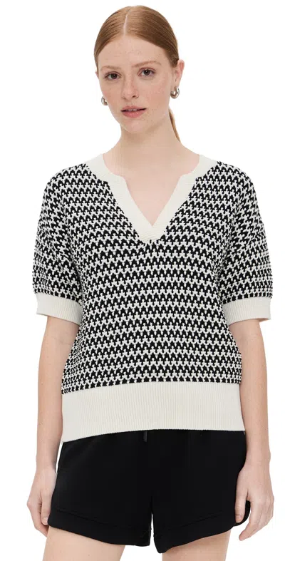 Varley Dora Striped Textured-knit Cotton Top In White