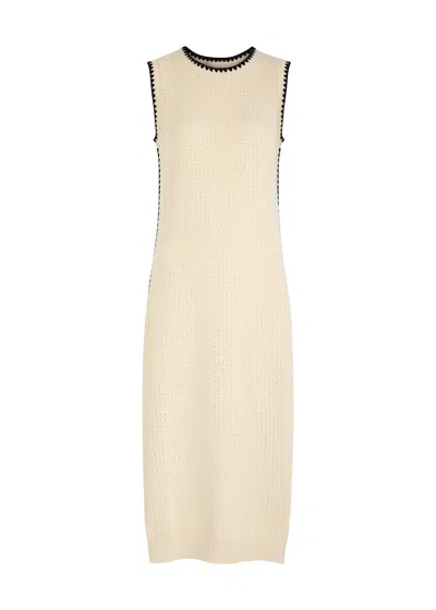 Varley Dwight Pointelle-knit Cotton Midi Dress In Beige