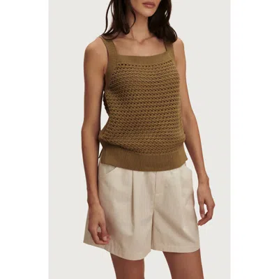 Varley Ebden Square Neck Cotton Pointelle Tank In Brown