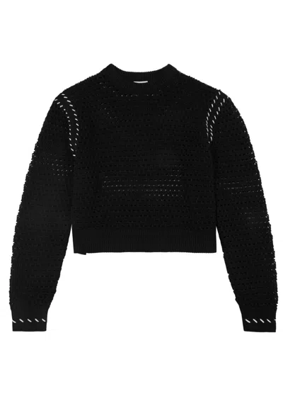 Varley Elkin Open-knit Cotton Jumper In Black
