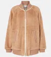 Varley Ella Fleece Bomber Jacket In Beige