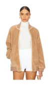 Varley Ella Longline Sherpa Bomber Jacket In Brown