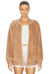 Varley Ella Longline Sherpa Bomber Jacket In Chanterelle