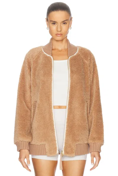 Varley Ella Longline Sherpa Bomber Jacket In Chanterelle