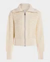 Varley Eloise Open Stitch Cotton Zip-up Cardigan In Egret