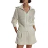 Varley Eloise Open Stitch Cotton Zip-up Cardigan In Egret