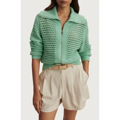 Varley Eloise Open Stitch Cotton Zip-up Cardigan In Green
