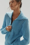 Varley Eloise Zip Through Knit Jacket In Blue