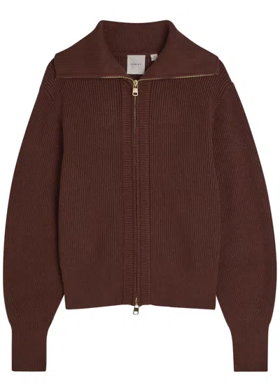 Varley Enrico Ribbed Knit Cardigan In Brown