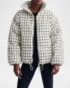 Varley Eugene Check Short Puffer Jacket In Egret Mono