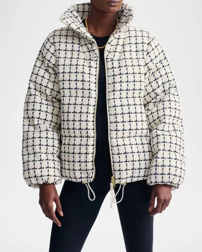 Varley Eugene Check Short Puffer Jacket In Egret Mono Check