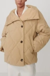 Varley Evren Short Quilted Coat In Brown
