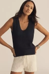 Varley Ferns Cotton Open-knit Scoop-neck Tank Top In Blue