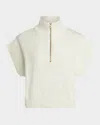 Varley Fulton Short-sleeve Half-zip Cropped Pullover Top In Snow White