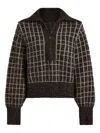 Varley Furley Half-zip Checked-pattern Sweater In Brown