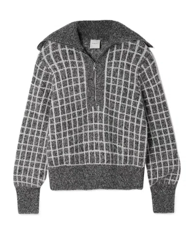 Varley Furley Half-zip Checked-pattern Sweater In Gray