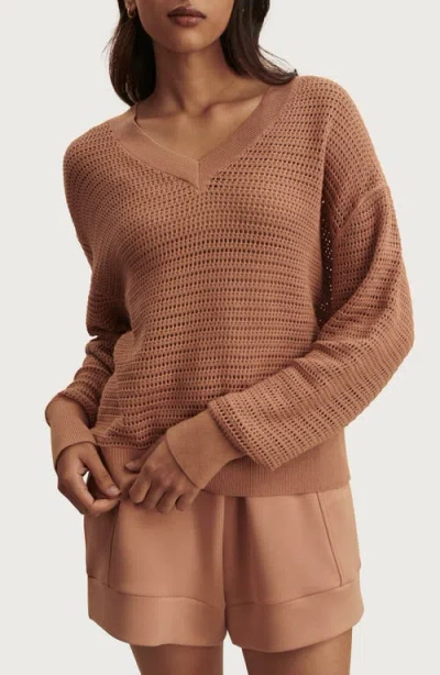 Varley Gaia Open Knit Sweater In Brown