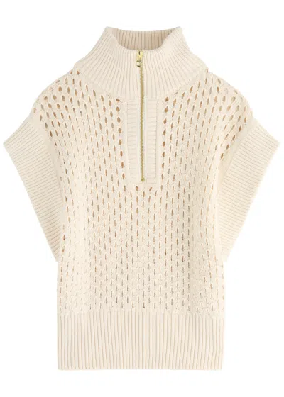 Varley Gaines Half-zip Open-knit Vest In Cream