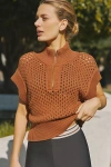 Varley Gaines Short-sleeve Half-zip Knit Pullover In Brown