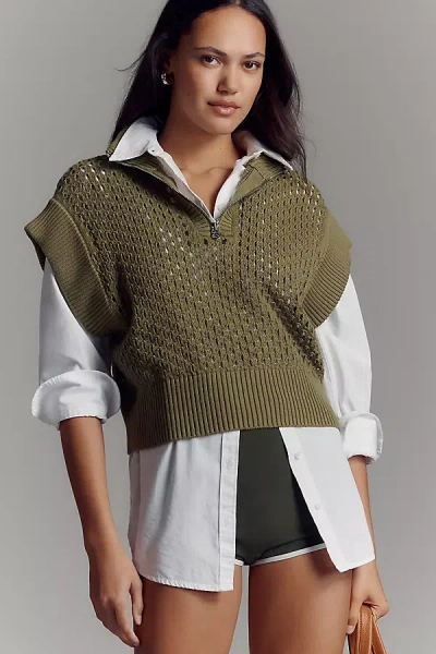Varley Gaines Short-sleeve Half-zip Knit Pullover In Green