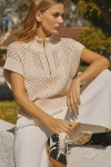 Varley Gaines Short-sleeve Half-zip Knit Pullover In White