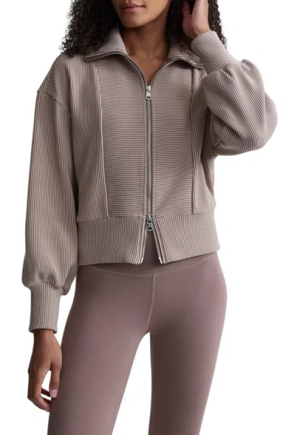 Varley Gibbs Ottoman Rib Crop Zip Jacket In Taupe Sand