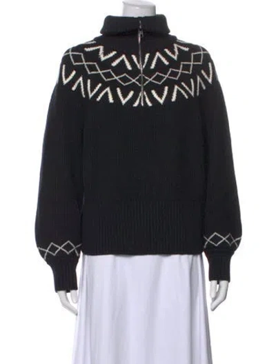 Pre-owned Varley Graphic Print Turtleneck Sweater In Black