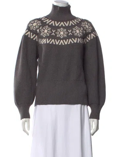 Pre-owned Varley Graphic Print Turtleneck Sweater In Grey