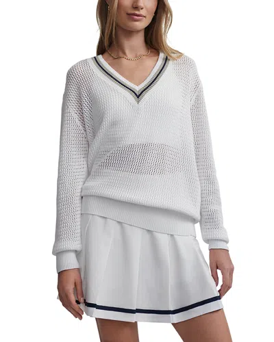 Varley Hadley V Neck Sweater In White/blue