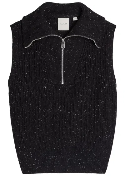 Varley Hally Half-zip Ribbed Cotton-blend Vest In Black