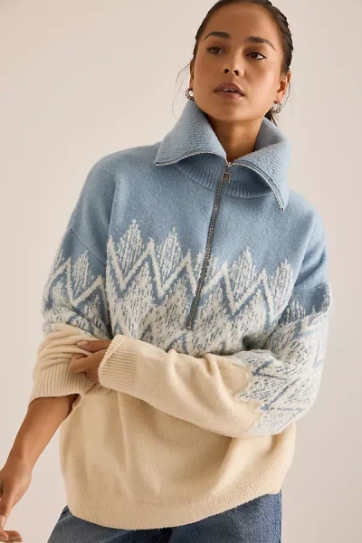 Varley Hedda Fair Isle Half Zip Pullover Ashley Blue