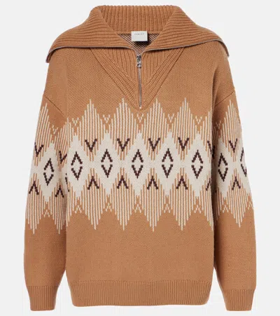 Varley Heidi Wool-blend Jacquard Half-zip Sweater In Beige