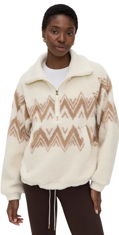 Varley Hendrik Ribbed Knit-trimmed Printed Fleece Half-zip Sweater In Neutral