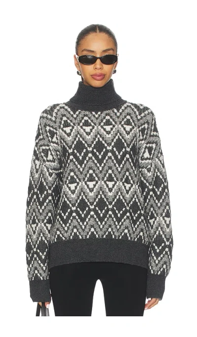 Varley Ida Fair Isle Knitted Turtleneck Sweater In Black