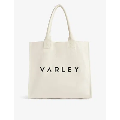Varley Ivory Market Brand-print Cotton Tote Bag In Brown
