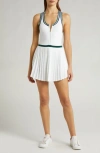 Varley Jane Front Zip Pleated Minidress In White/ Forest