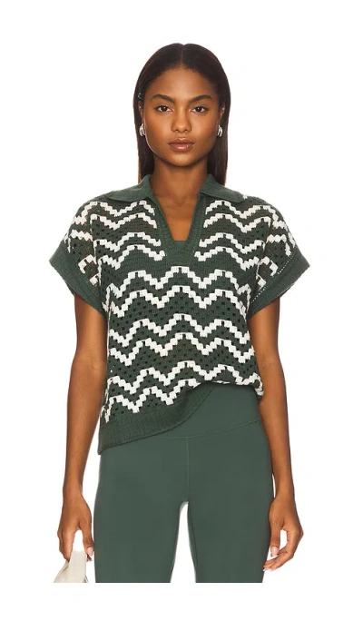 Varley Joelle Crochet Polo Top In Green