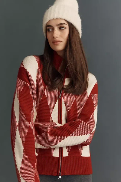 Varley Karina Jacquard Knit Zip-up Top In Red