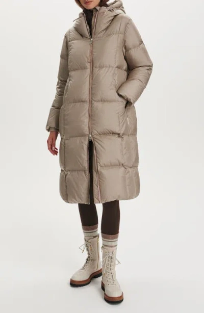 Varley Katya Long 800 Fill Power Down Puffer Jacket In Brown