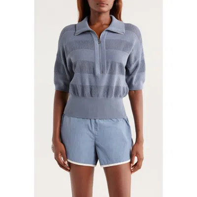 Varley Kembria Mesh Stripe Half Zip Top In Blue