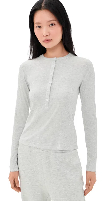 Varley Kesia Long Sleeve Henley Top Light Grey Marl In Gray