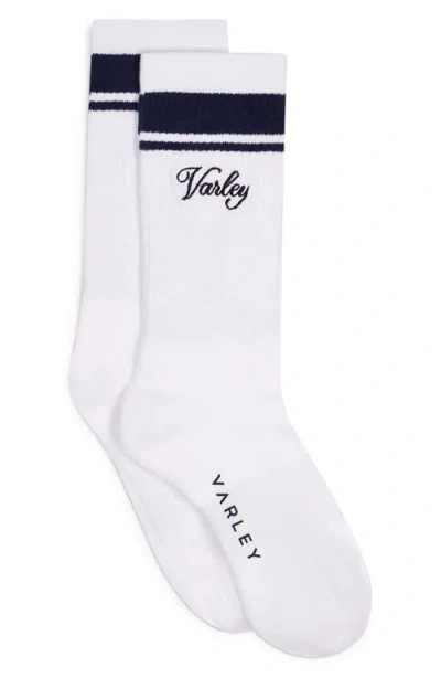 Varley Lamar Club Stripe Crew Socks In White/blue Nights