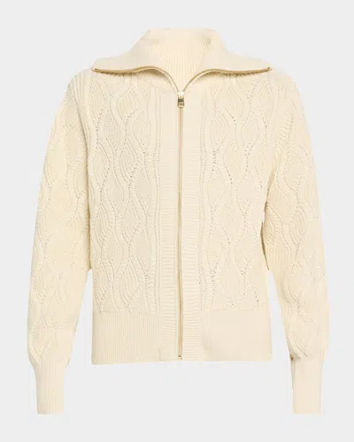 Varley Lando Full-zip Swirly Cable Knit Jacket In Birch