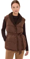 Varley Lanville Belted Reversible Bouclé And Quilted Shell Vest In Chestnut/coffee Bean