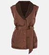 Varley Lanville Belted Reversible Bouclé And Quilted Shell Vest In Chestnut Coffee Bean