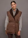 Varley Lanville Belted Reversible Bouclé And Quilted Shell Vest In Chestnut,coffee Bean