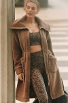 Varley Logan Longline Sherpa Fleece Coat Jacket In Brown